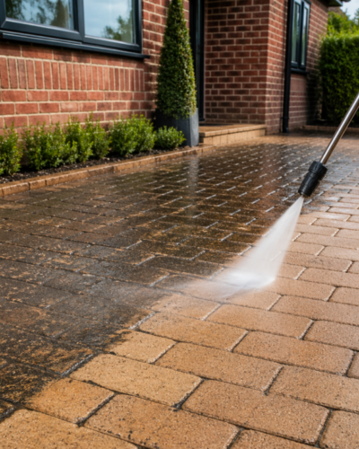 Driveways and patios Paths and hard surfaces Removes dirt and algae Professional finish.